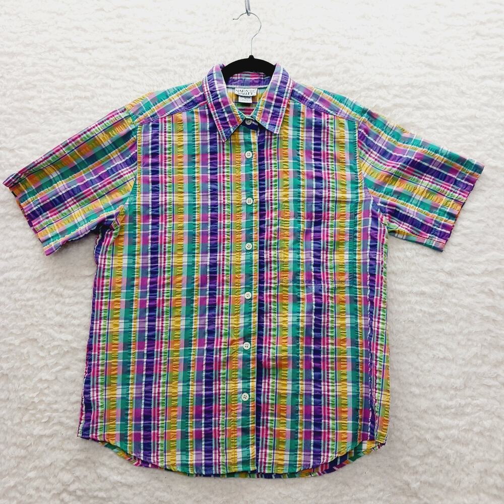 Blouse Watercolor Madras Bright Preppy Whimsycore Retro Soft Girl Casual Size M